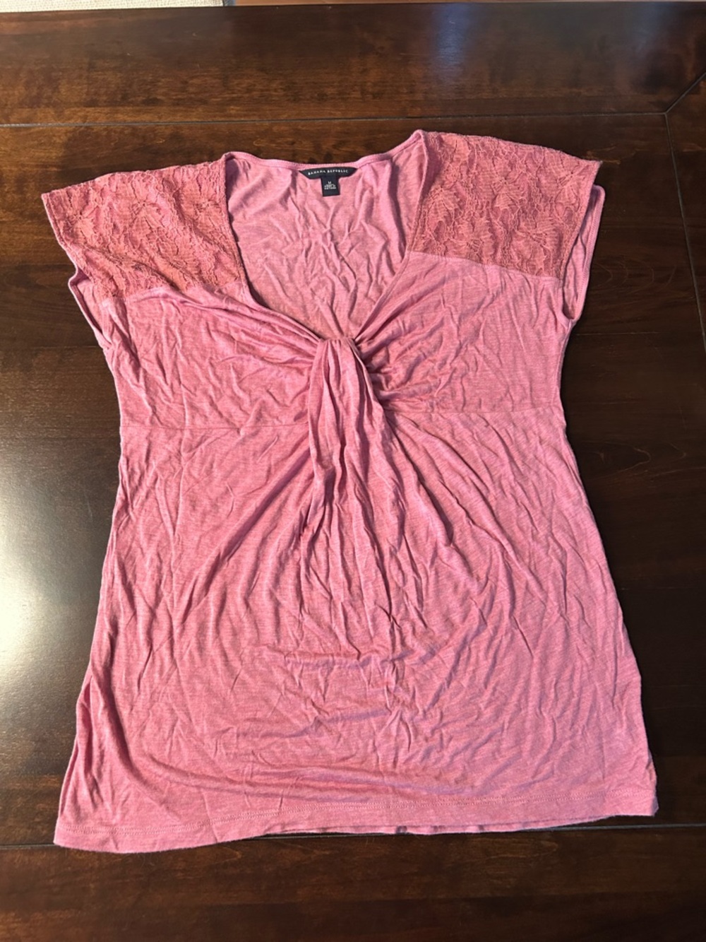 Banana Republic Rose Pink Twist-Front Lace Sleeve Top
